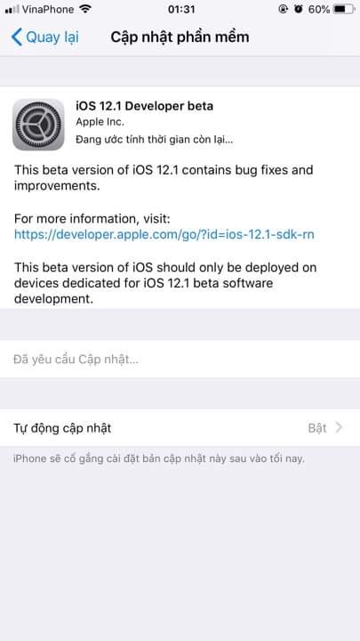 iOS 12.1 Beta, iOS 12.1 beta 1 cho nhà phát triển, tin tức apple, tổng hợp cập nhật firmware ios, iOS 12.1 tính năng mới, cập nhật iOS 12.1 mới nhất, tin tức công nghệ tháng 9 2018, apple ra mắt iphone 2018, iOS 12.1 beta 1 những tính năng mới, có nên lên iOS 12.1, cách lên iOS 12.1, cách fix lỗi hiển thị thông báo cập nhật trên ios 12, gọi nhóm group facetime ios 12, iphone xs ios 12.1 beta 1